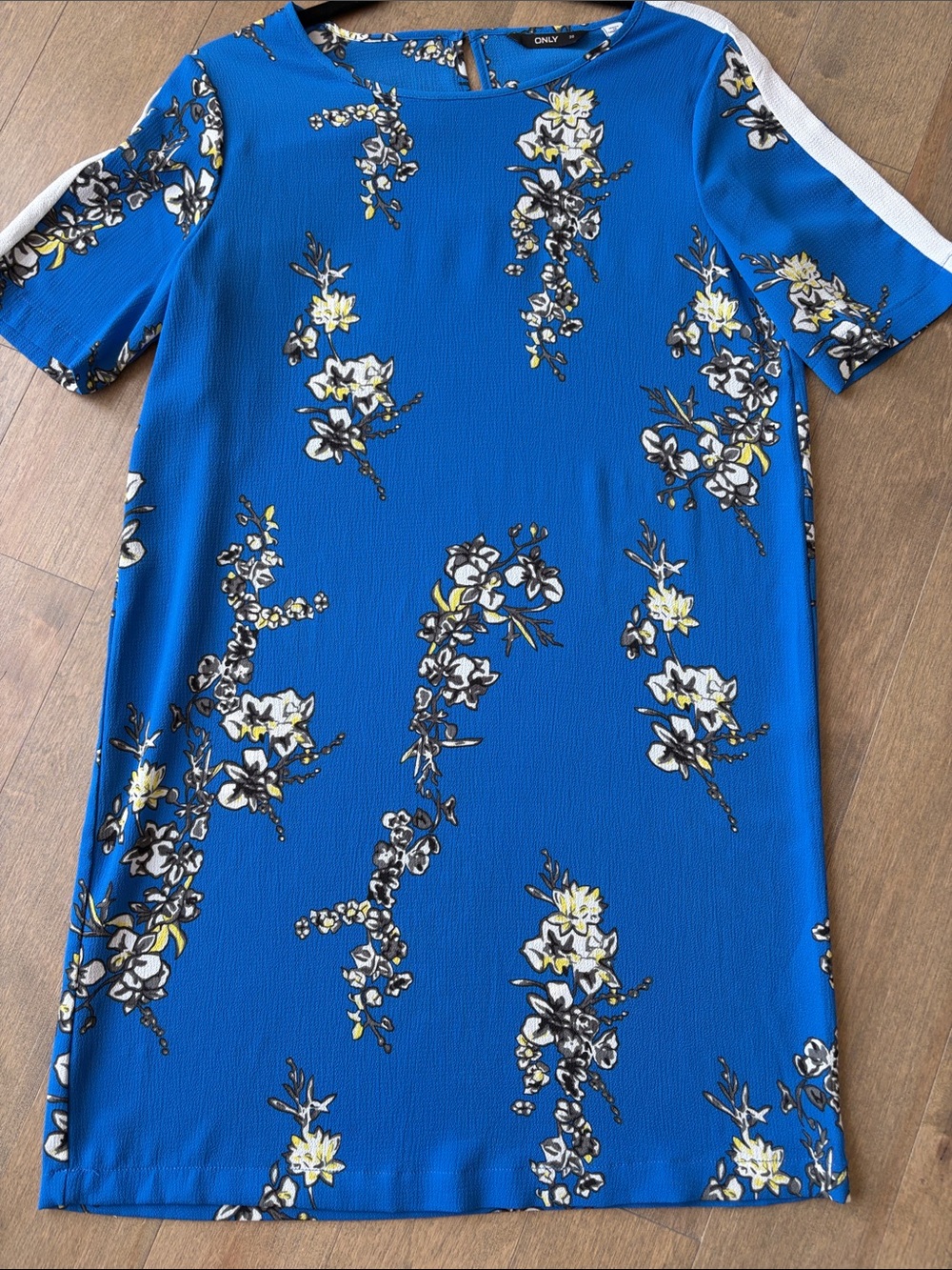 Only Royal Blue Floral Shift Dress with White Shoulder Stripe size EU36